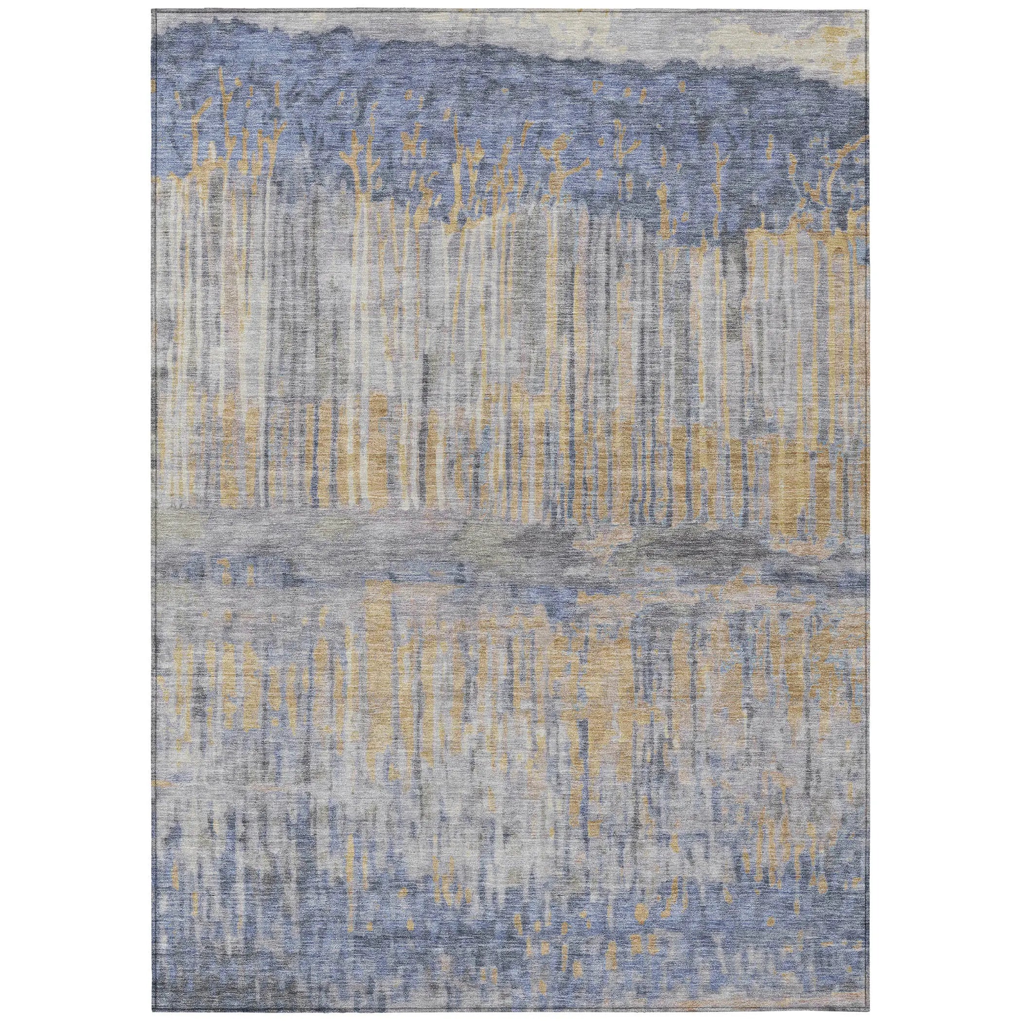 10' X 14' Denim Blue And Blue Abstract Washable Indoor Outdoor Area Rug Homeroots Outdoor
