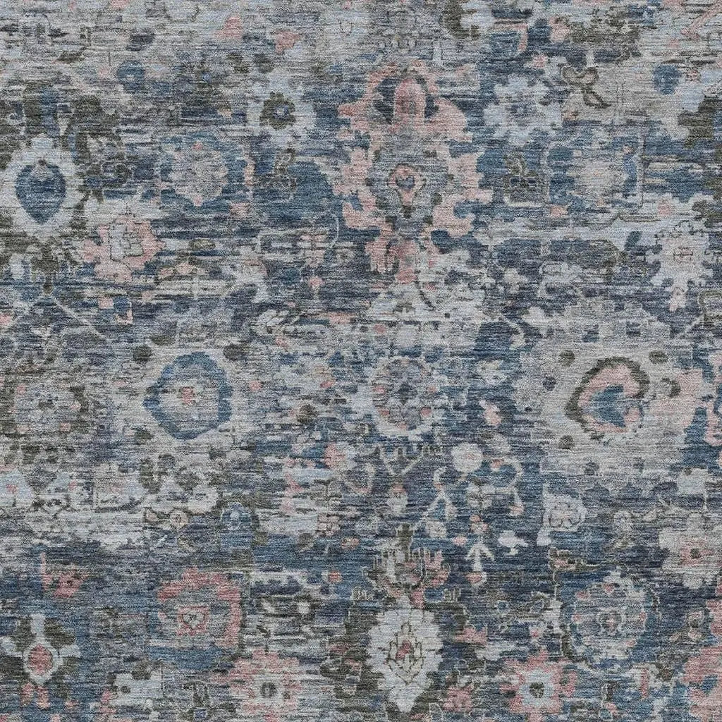 10' X 14' Denim Blue And Blue Floral Washable Indoor Outdoor Area Rug Homeroots Outdoor