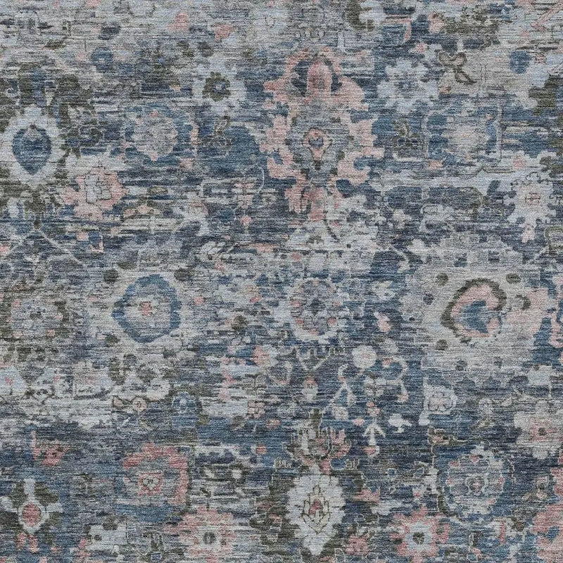 10' X 14' Denim Blue And Blue Floral Washable Indoor Outdoor Area Rug Homeroots Outdoor