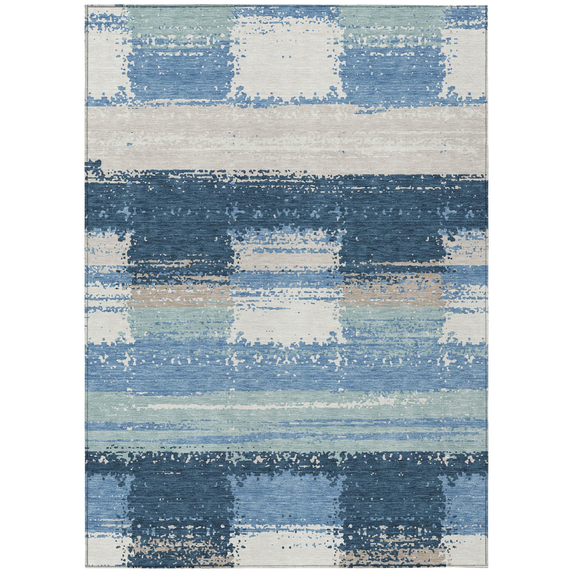 10' X 14' Denim Blue And Blue Geometric Washable Indoor Outdoor Area Rug Homeroots Outdoor