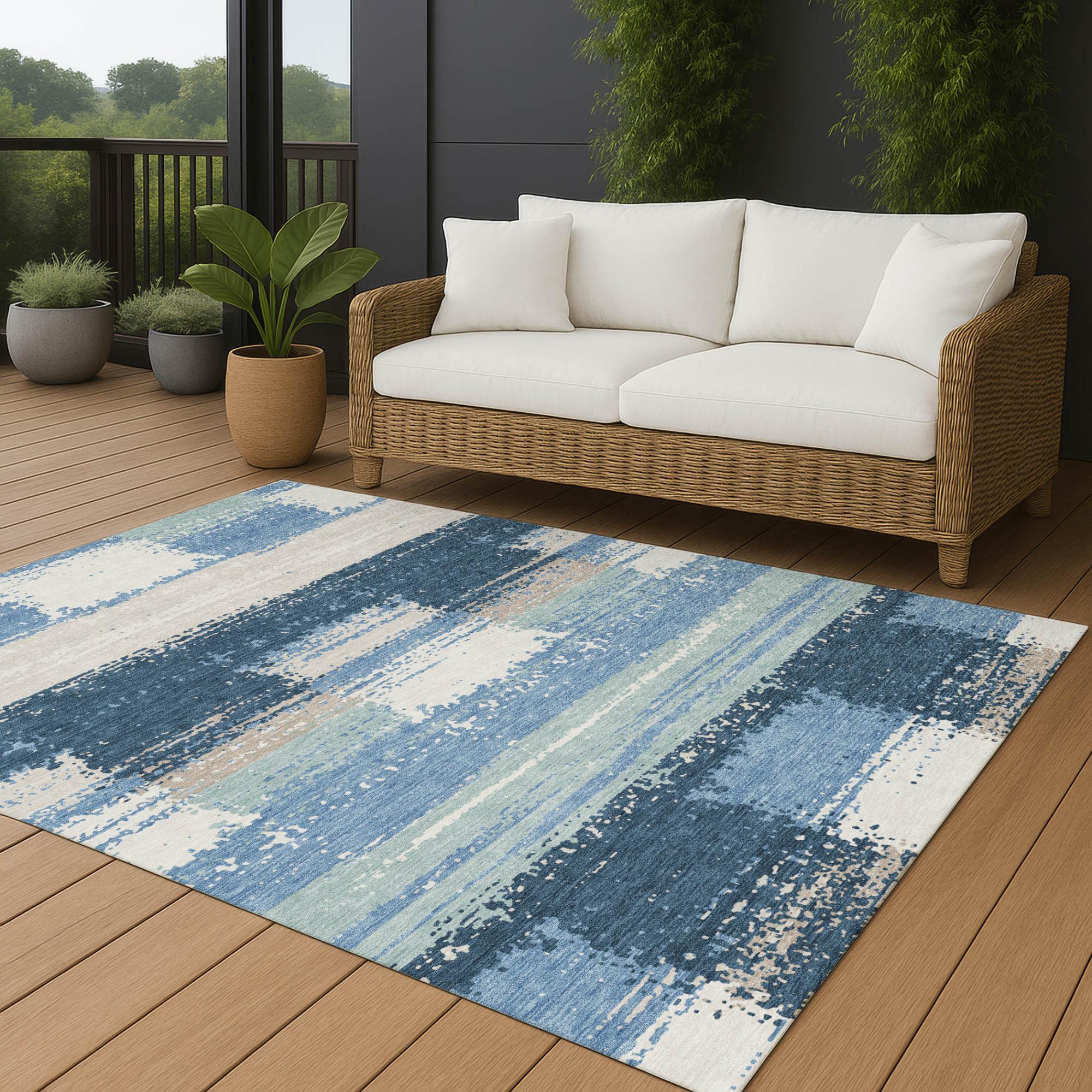 10' X 14' Denim Blue And Blue Geometric Washable Indoor Outdoor Area Rug Homeroots Outdoor