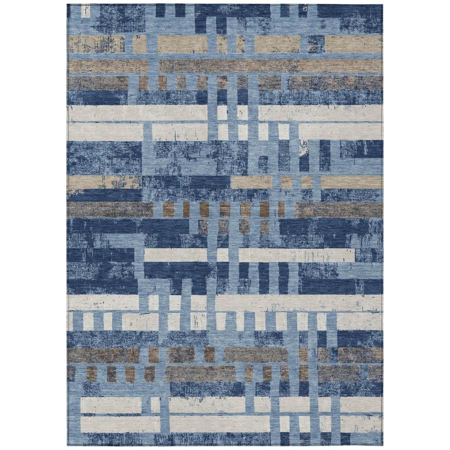10' X 14' Denim Blue And Blue Striped Washable Indoor Outdoor Area Rug Homeroots Outdoor