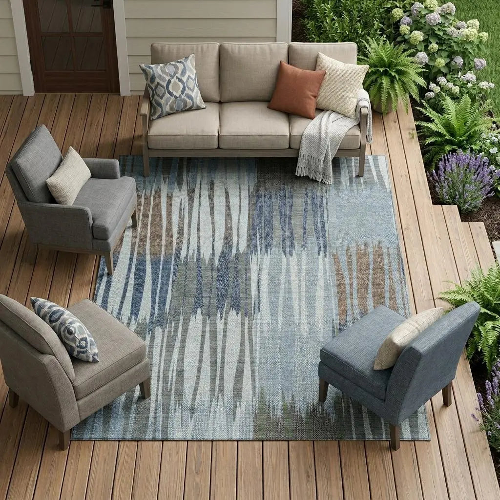 10' X 14' Denim Blue And Blue Striped Washable Indoor Outdoor Area Rug Homeroots Outdoor