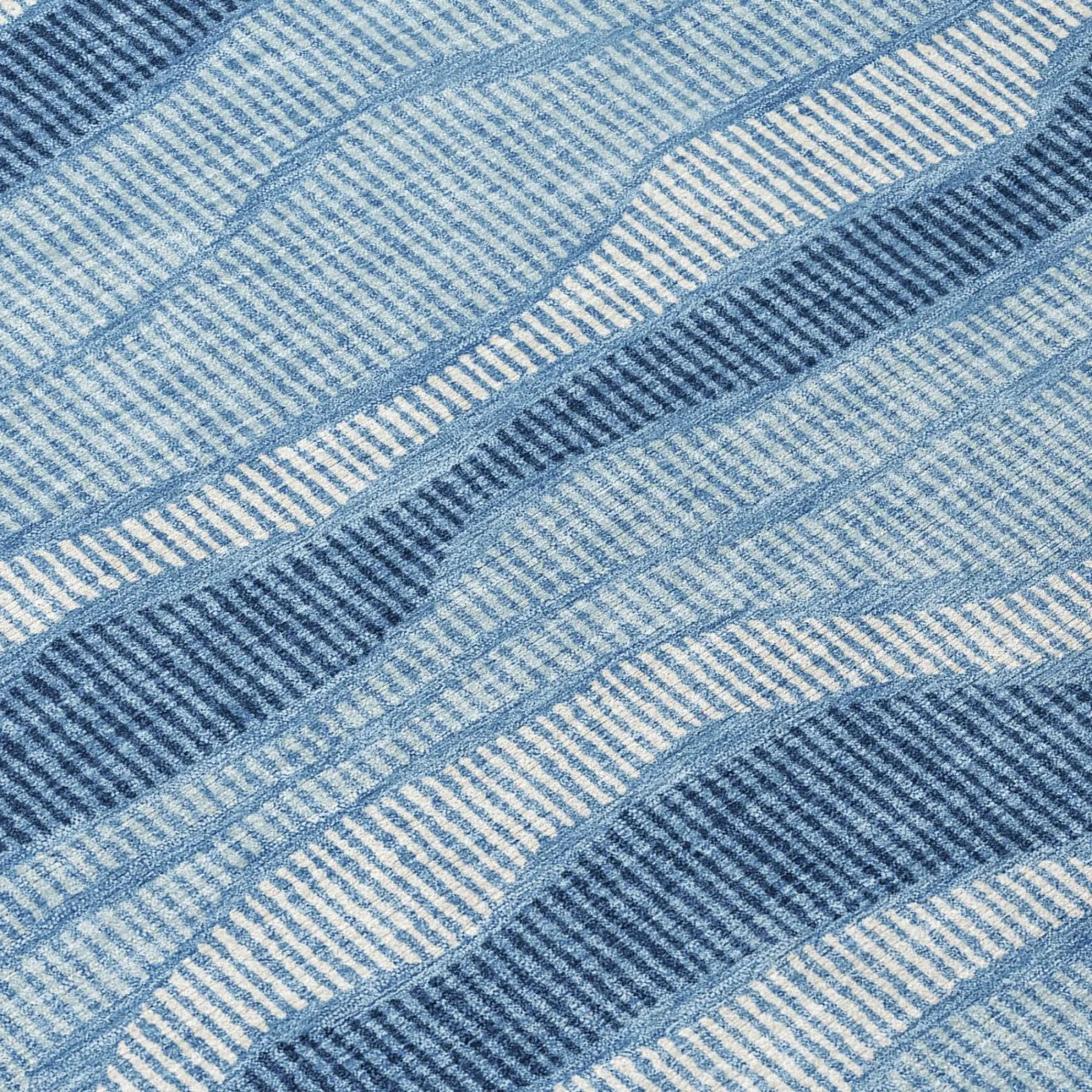 10' X 14' Denim Blue And Blue Striped Washable Indoor Outdoor Area Rug Homeroots Outdoor
