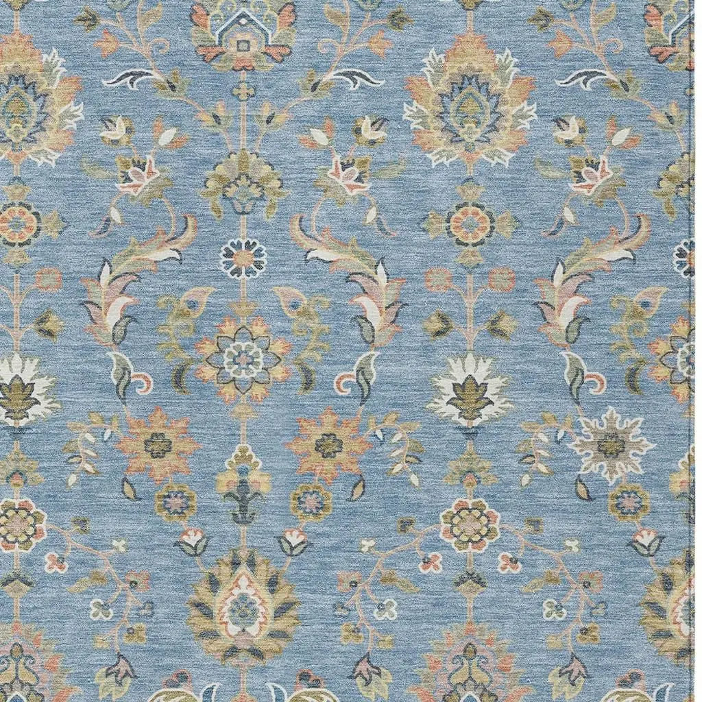 10' X 14' Denim Blue And Copper Abstract Washable Indoor Outdoor Area Rug Homeroots Outdoor