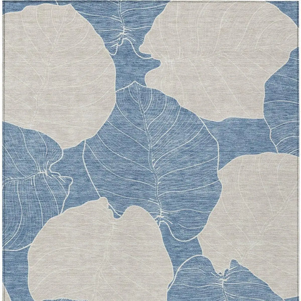 10' X 14' Denim Blue And Ivory Floral Washable Indoor Outdoor Area Rug Homeroots Outdoor