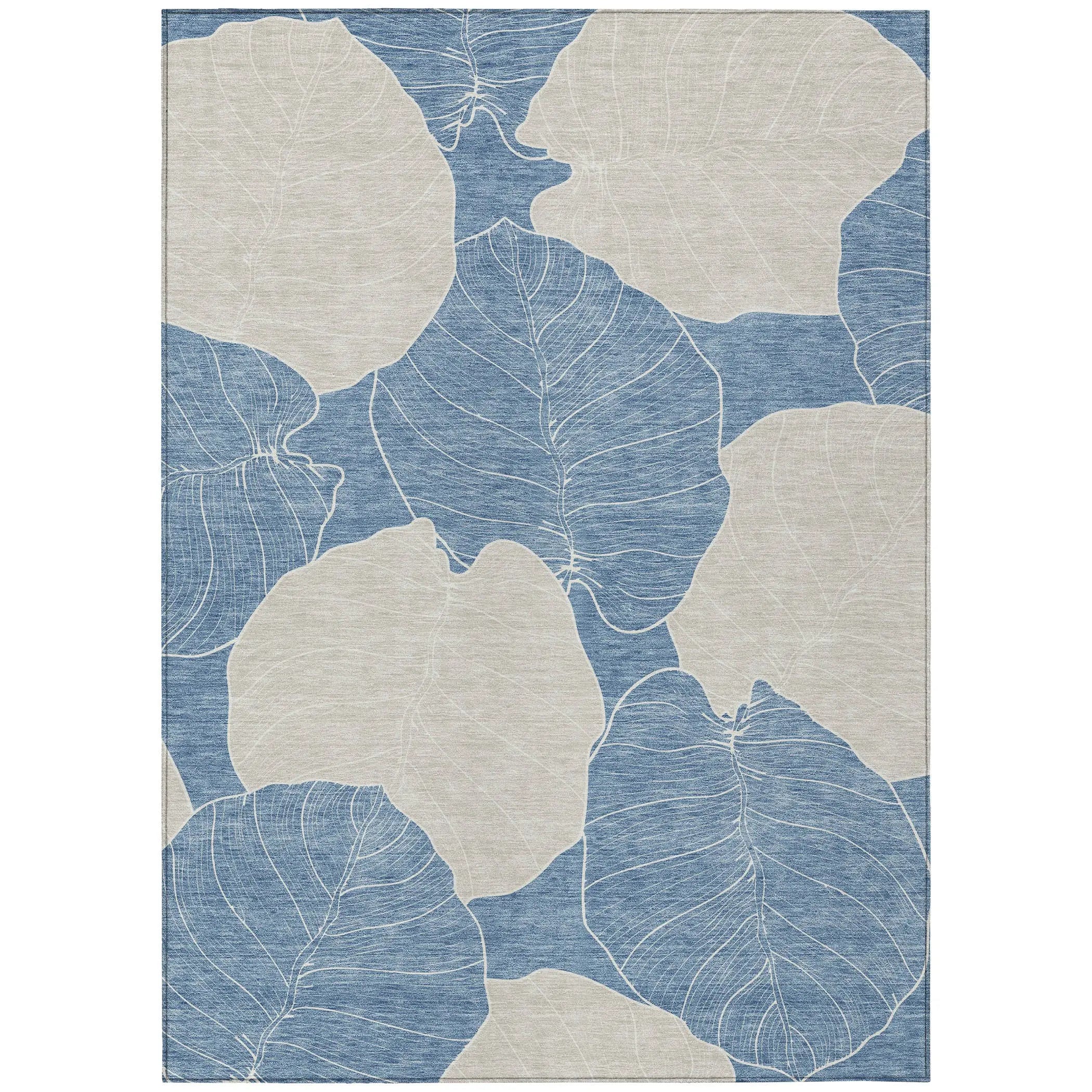 10' X 14' Denim Blue And Ivory Floral Washable Indoor Outdoor Area Rug Homeroots Outdoor