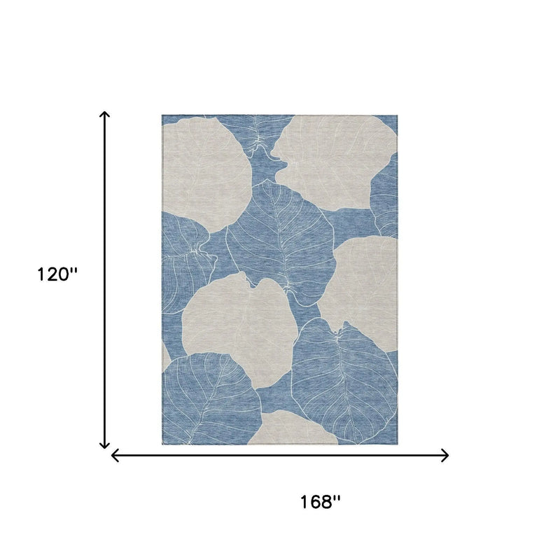 10' X 14' Denim Blue And Ivory Floral Washable Indoor Outdoor Area Rug Homeroots Outdoor