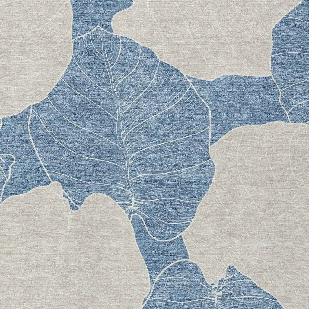 10' X 14' Denim Blue And Ivory Floral Washable Indoor Outdoor Area Rug Homeroots Outdoor