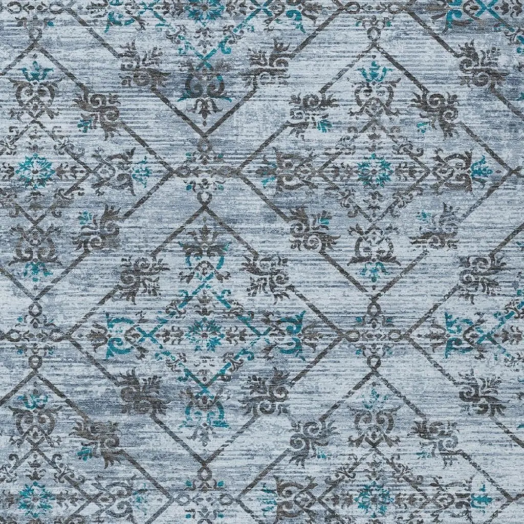 10' X 14' Denim Blue And Ivory Geometric Washable Indoor Outdoor Area Rug Homeroots Outdoor