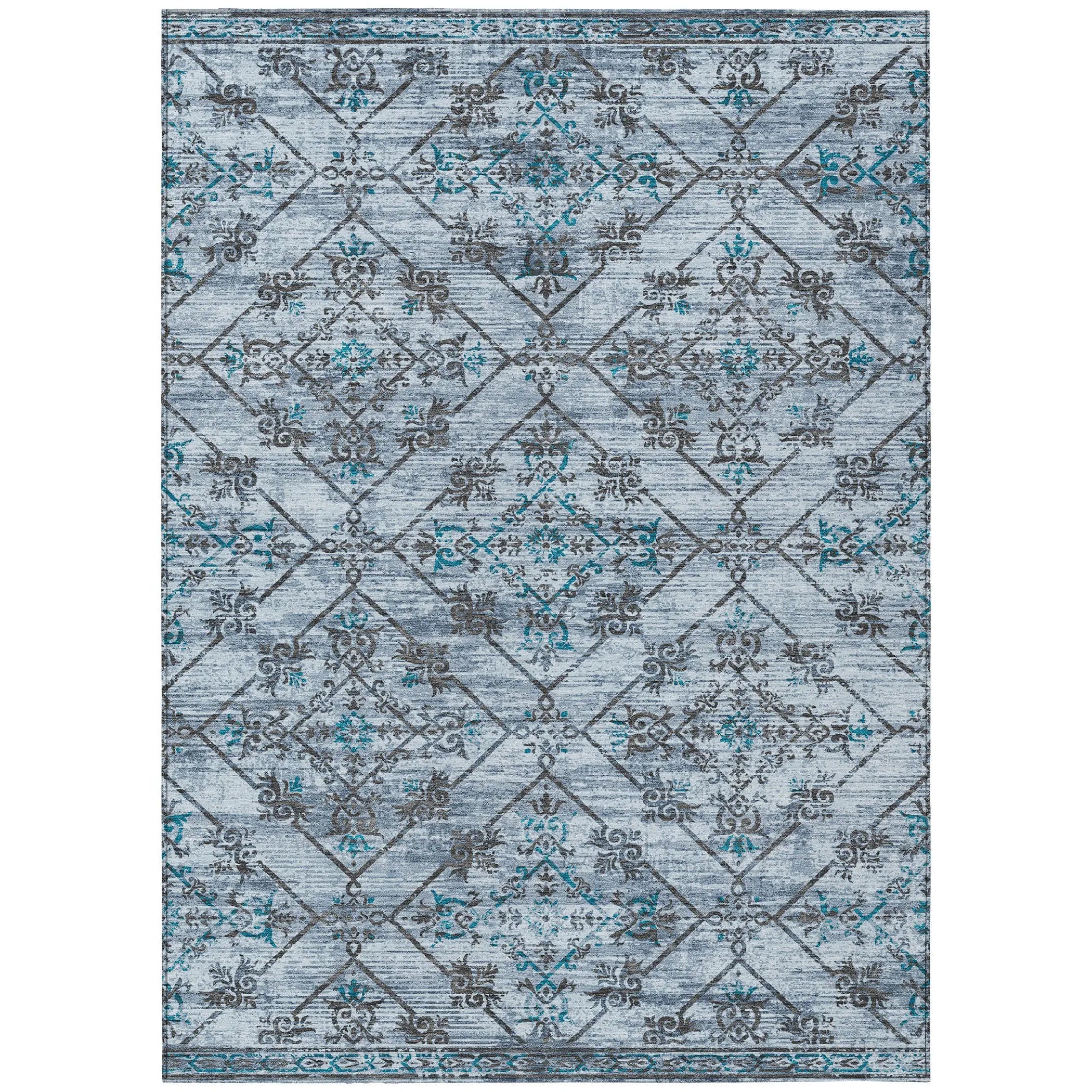 10' X 14' Denim Blue And Ivory Geometric Washable Indoor Outdoor Area Rug Homeroots Outdoor