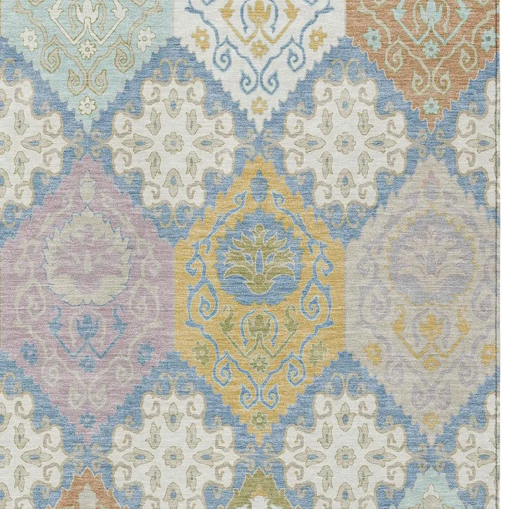 10' X 14' Denim Blue And Ivory Geometric Washable Indoor Outdoor Area Rug Homeroots Outdoor