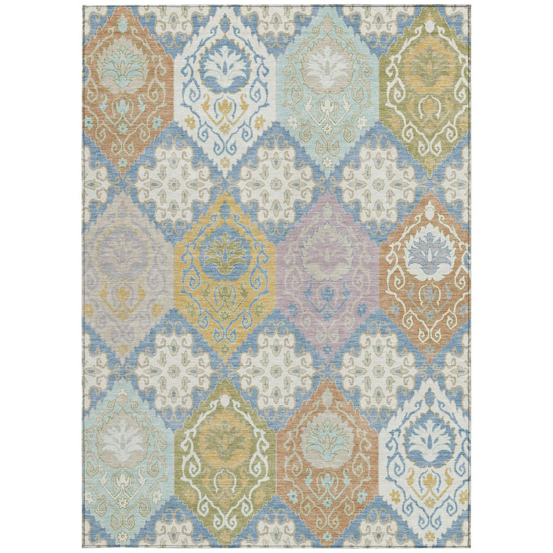 10' X 14' Denim Blue And Ivory Geometric Washable Indoor Outdoor Area Rug Homeroots Outdoor