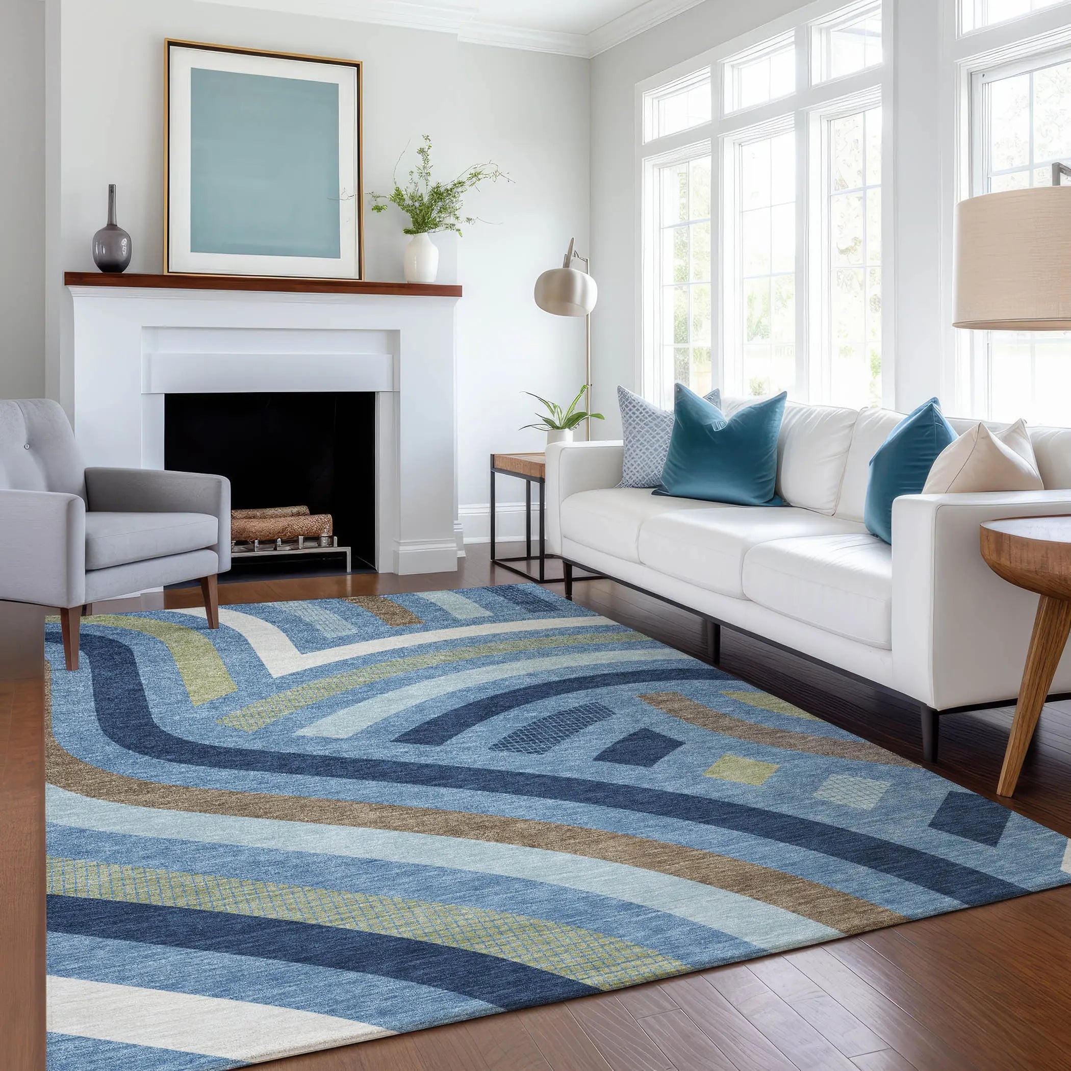 10' X 14' Denim Blue And Navy Blue Abstract Washable Indoor Outdoor Area Rug Homeroots Outdoor