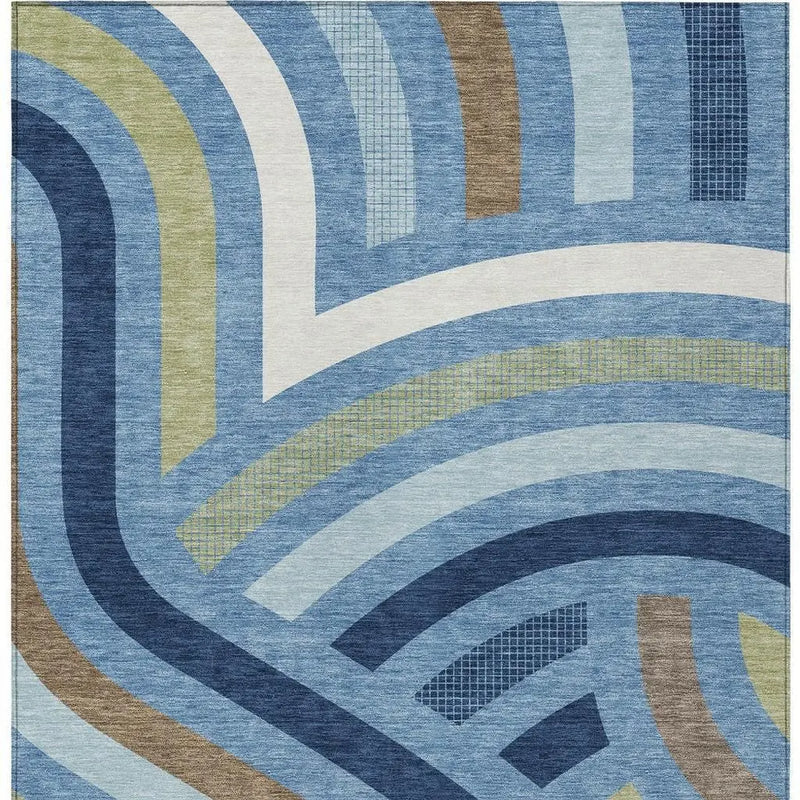 10' X 14' Denim Blue And Navy Blue Abstract Washable Indoor Outdoor Area Rug Homeroots Outdoor