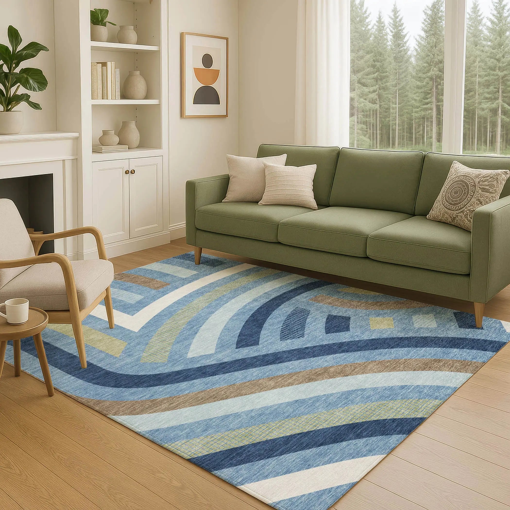 10' X 14' Denim Blue And Navy Blue Abstract Washable Indoor Outdoor Area Rug Homeroots Outdoor