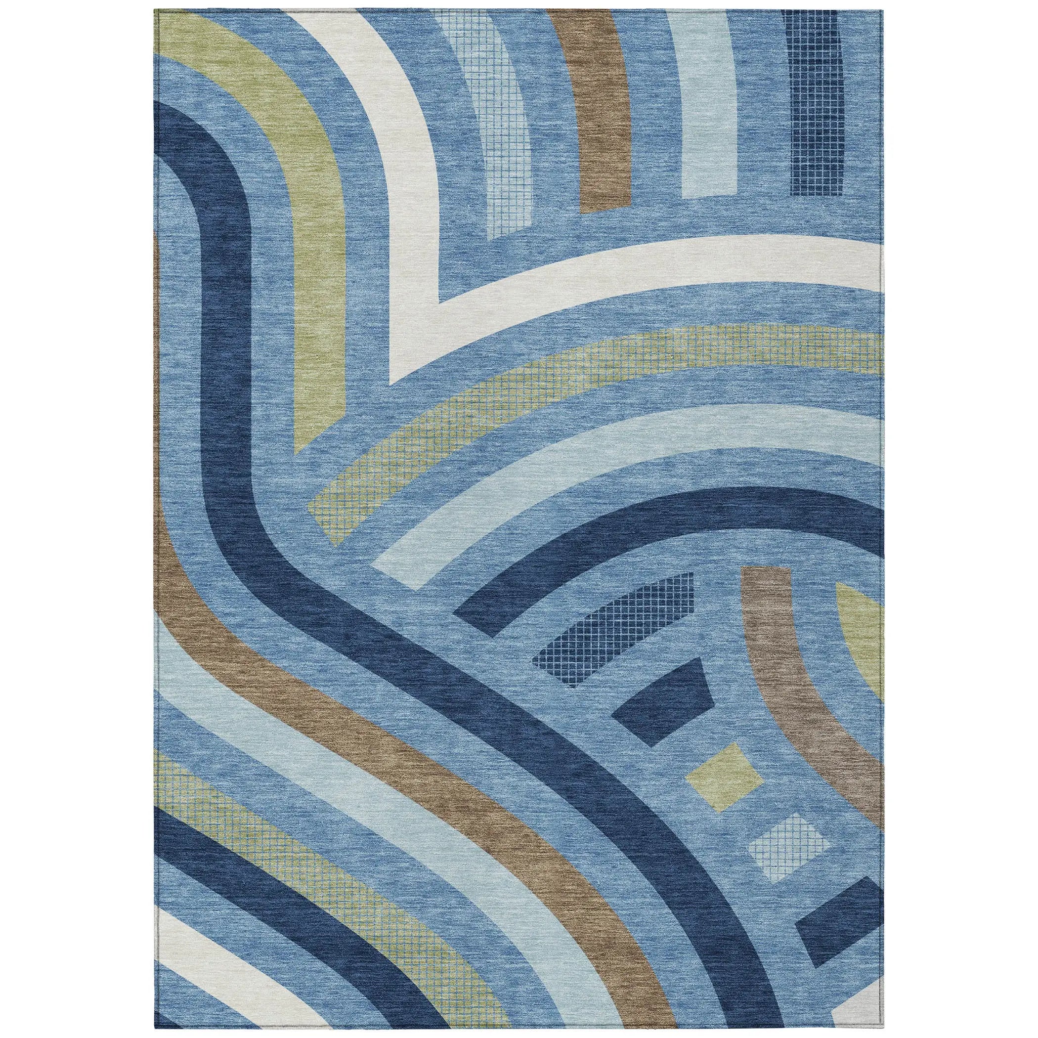 10' X 14' Denim Blue And Navy Blue Abstract Washable Indoor Outdoor Area Rug Homeroots Outdoor