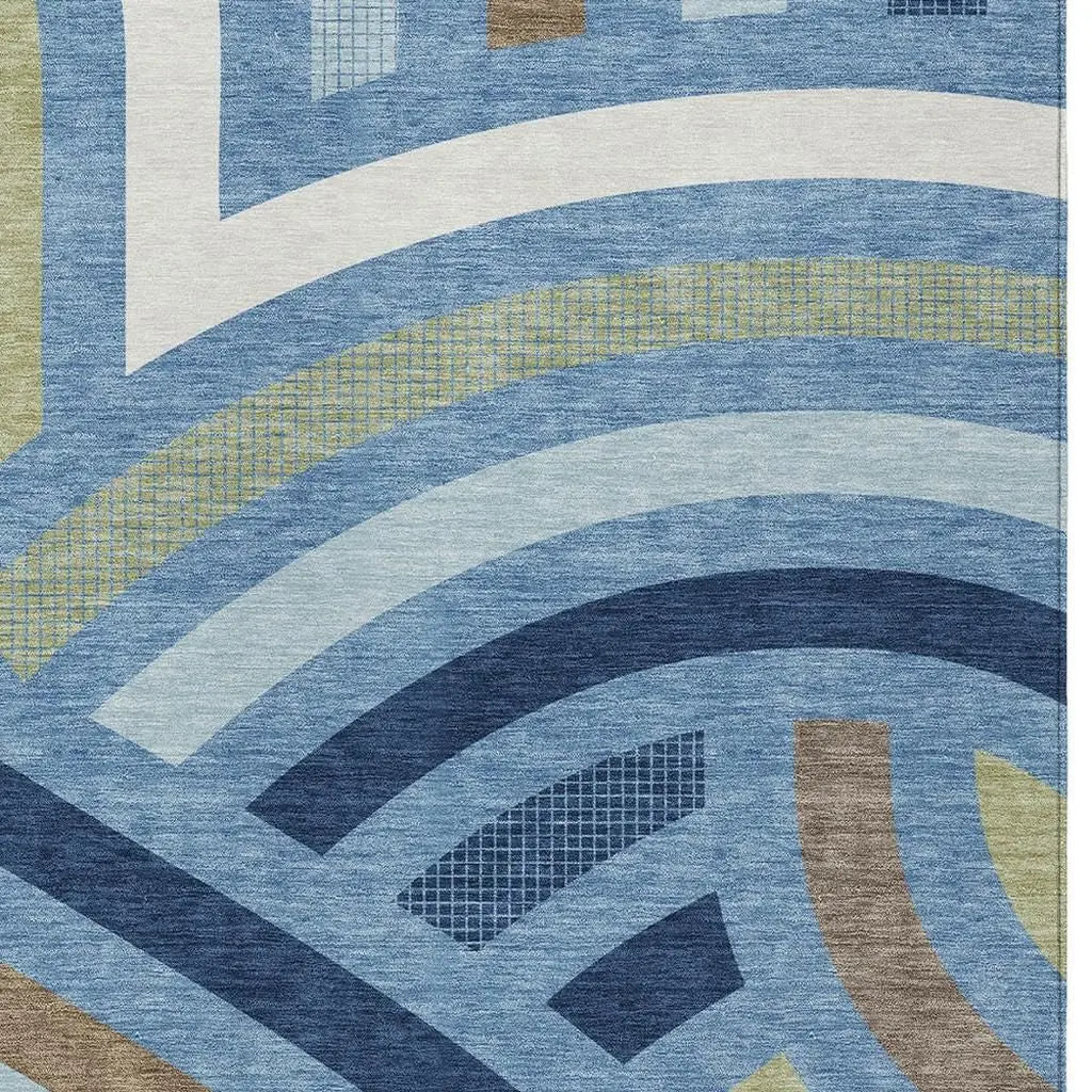 10' X 14' Denim Blue And Navy Blue Abstract Washable Indoor Outdoor Area Rug Homeroots Outdoor