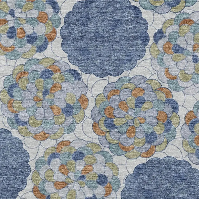 10' X 14' Denim Blue And Silver Floral Washable Indoor Outdoor Area Rug Homeroots Outdoor