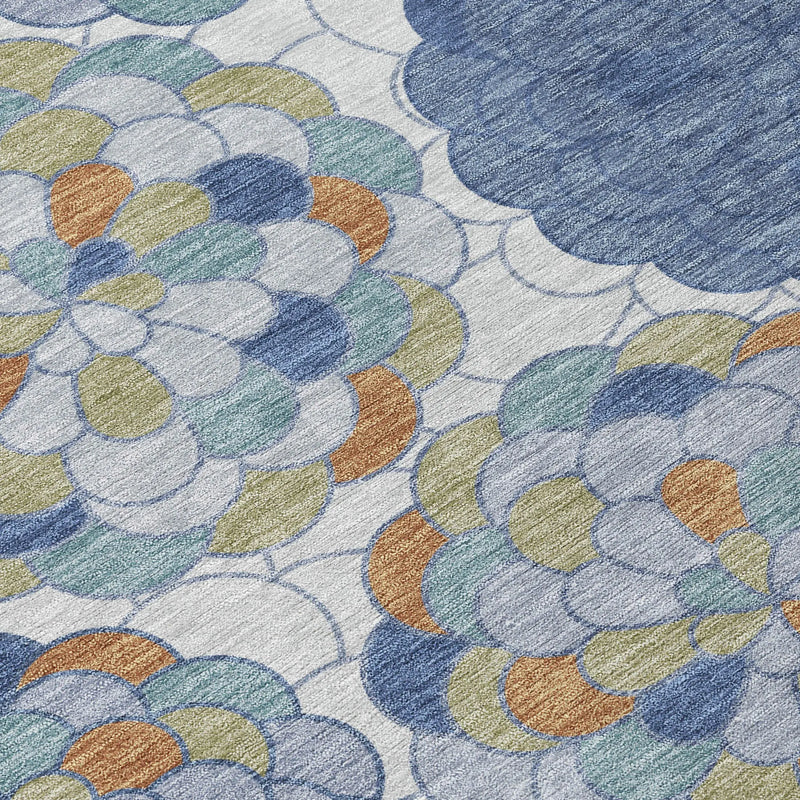 10' X 14' Denim Blue And Silver Floral Washable Indoor Outdoor Area Rug Homeroots Outdoor
