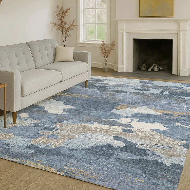 10' X 14' Denim Blue And Sky Blue Abstract Washable Indoor Outdoor Area Rug Homeroots Outdoor