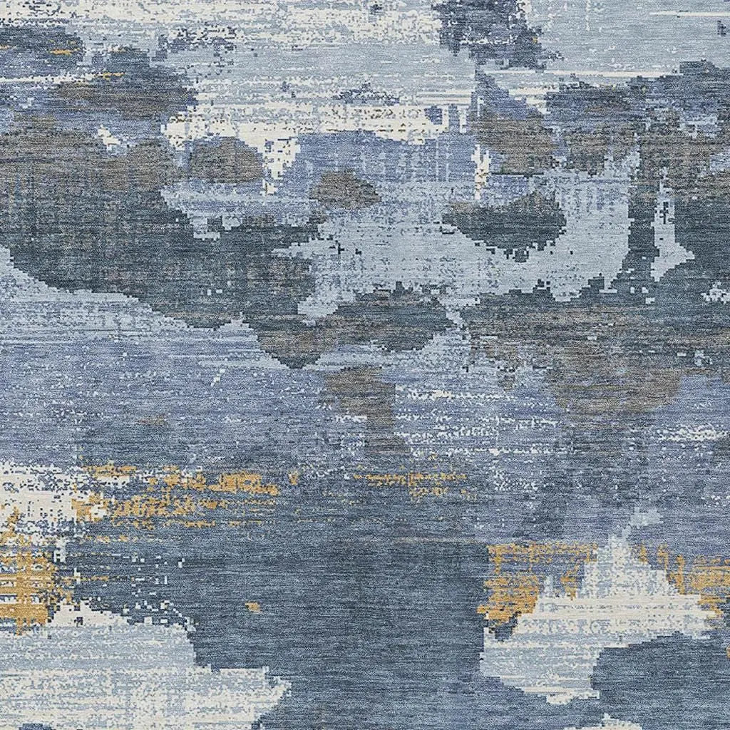 10' X 14' Denim Blue And Sky Blue Abstract Washable Indoor Outdoor Area Rug Homeroots Outdoor