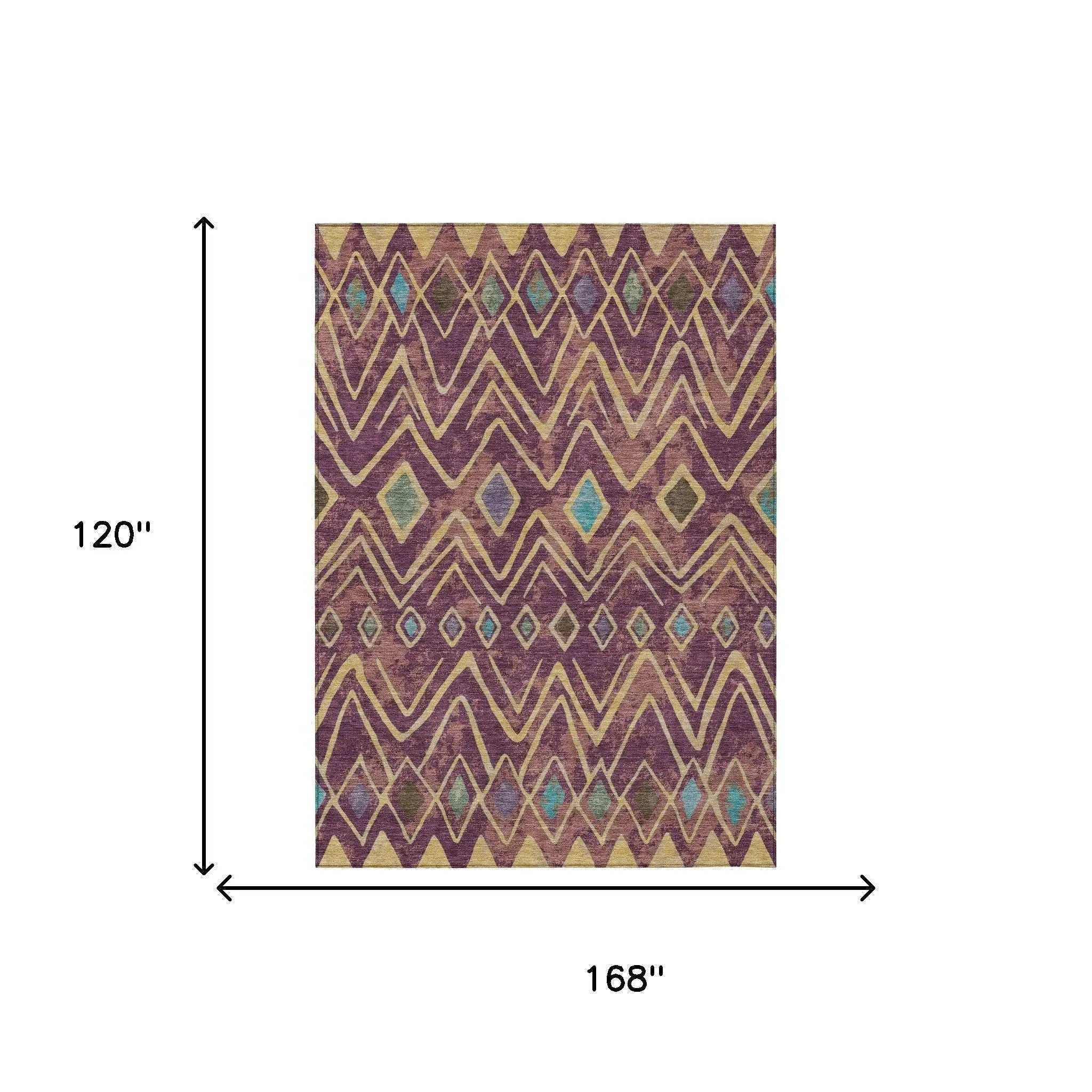 10' X 14' Eggplant And Blue Geometric Washable Indoor Outdoor Area Rug Homeroots Outdoor