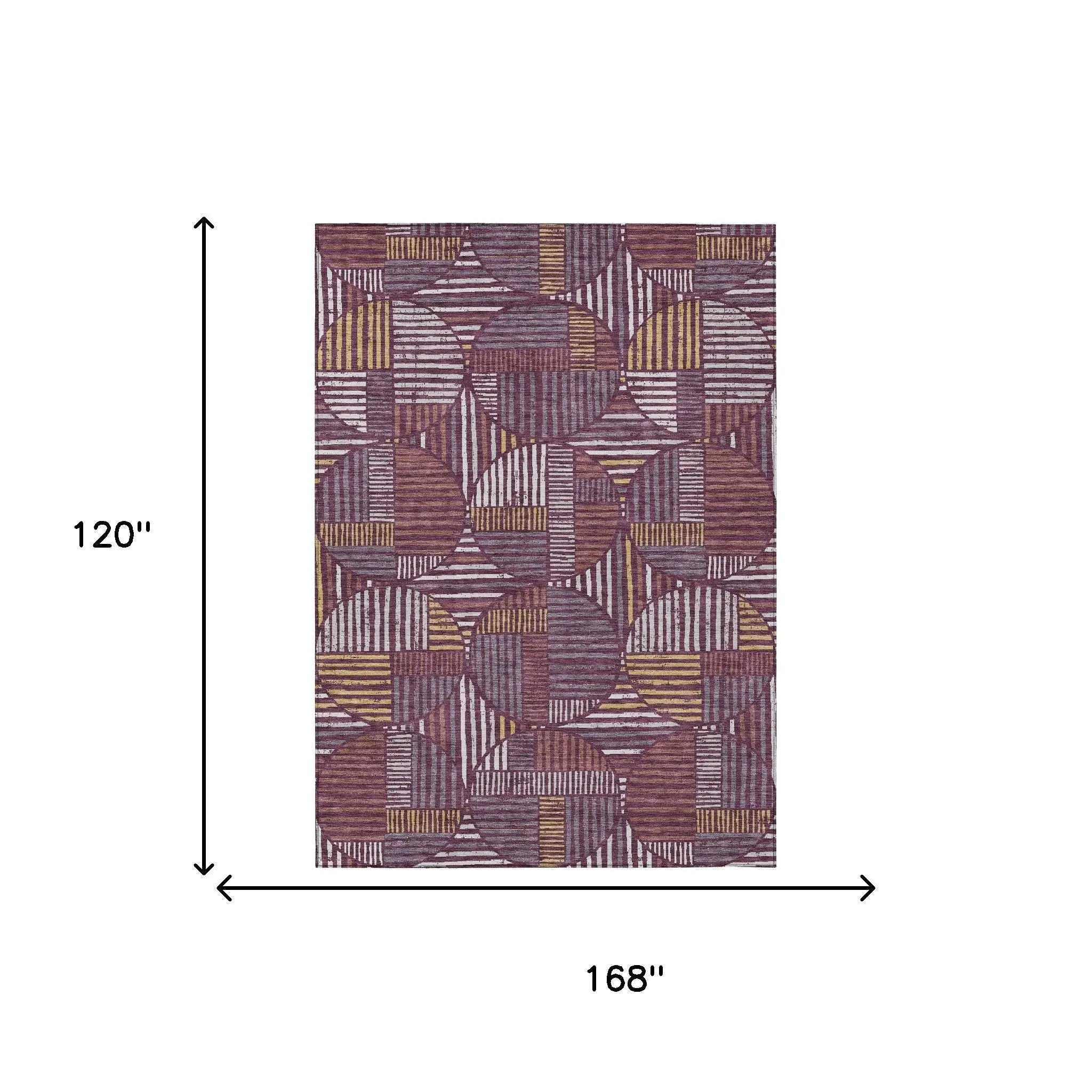 10' X 14' Eggplant And Brown Geometric Washable Indoor Outdoor Area Rug Homeroots Outdoor