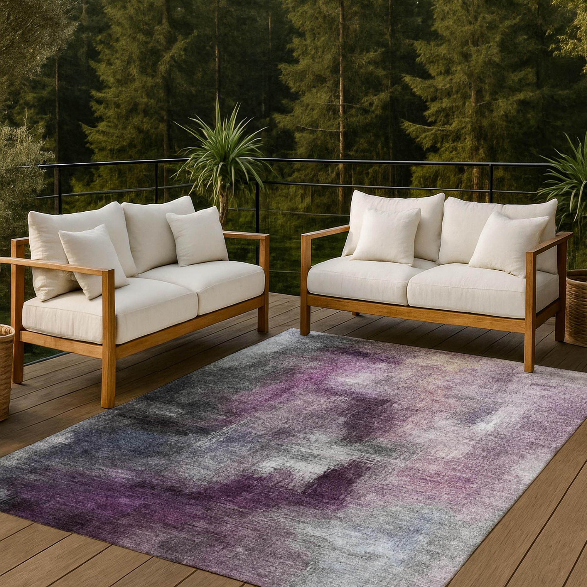 10' X 14' Eggplant And Purple Abstract Washable Indoor Outdoor Area Rug Homeroots Outdoor