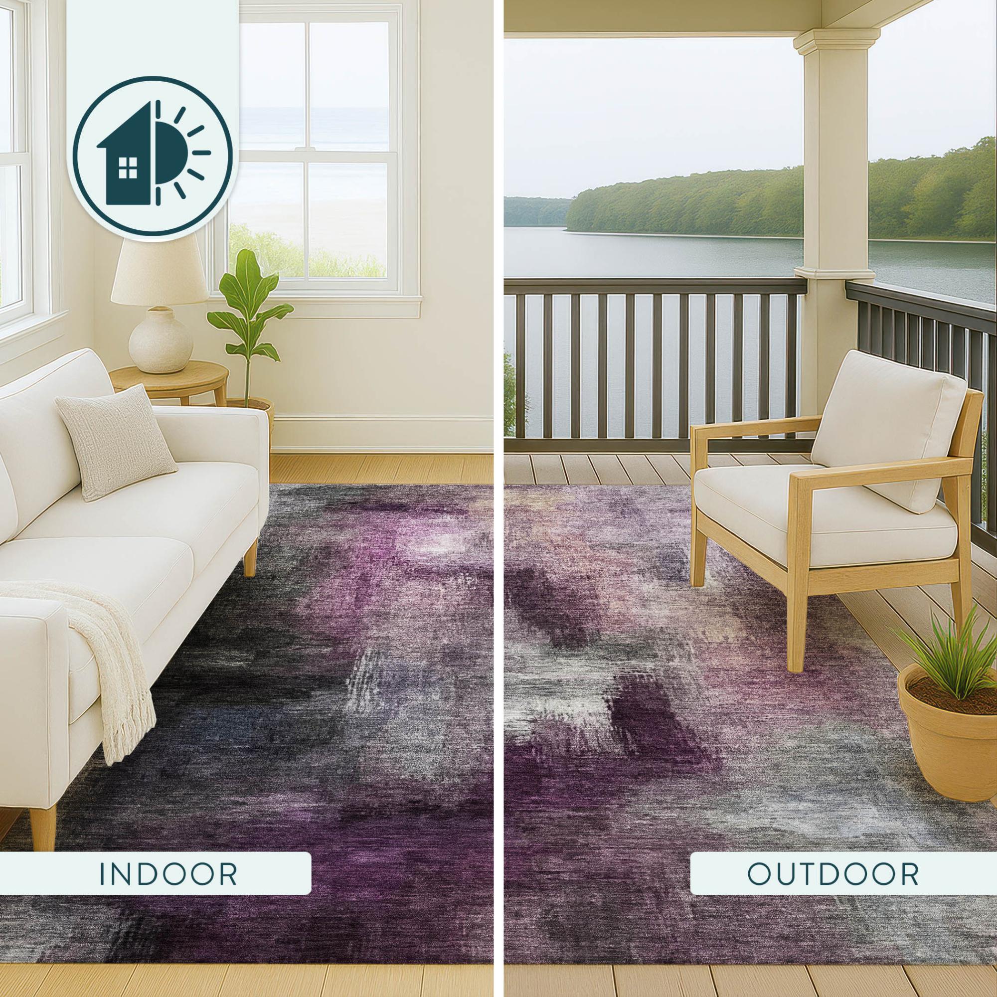10' X 14' Eggplant And Purple Abstract Washable Indoor Outdoor Area Rug Homeroots Outdoor