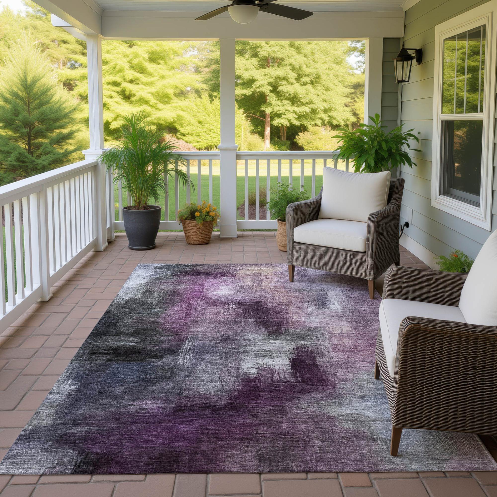 10' X 14' Eggplant And Purple Abstract Washable Indoor Outdoor Area Rug Homeroots Outdoor