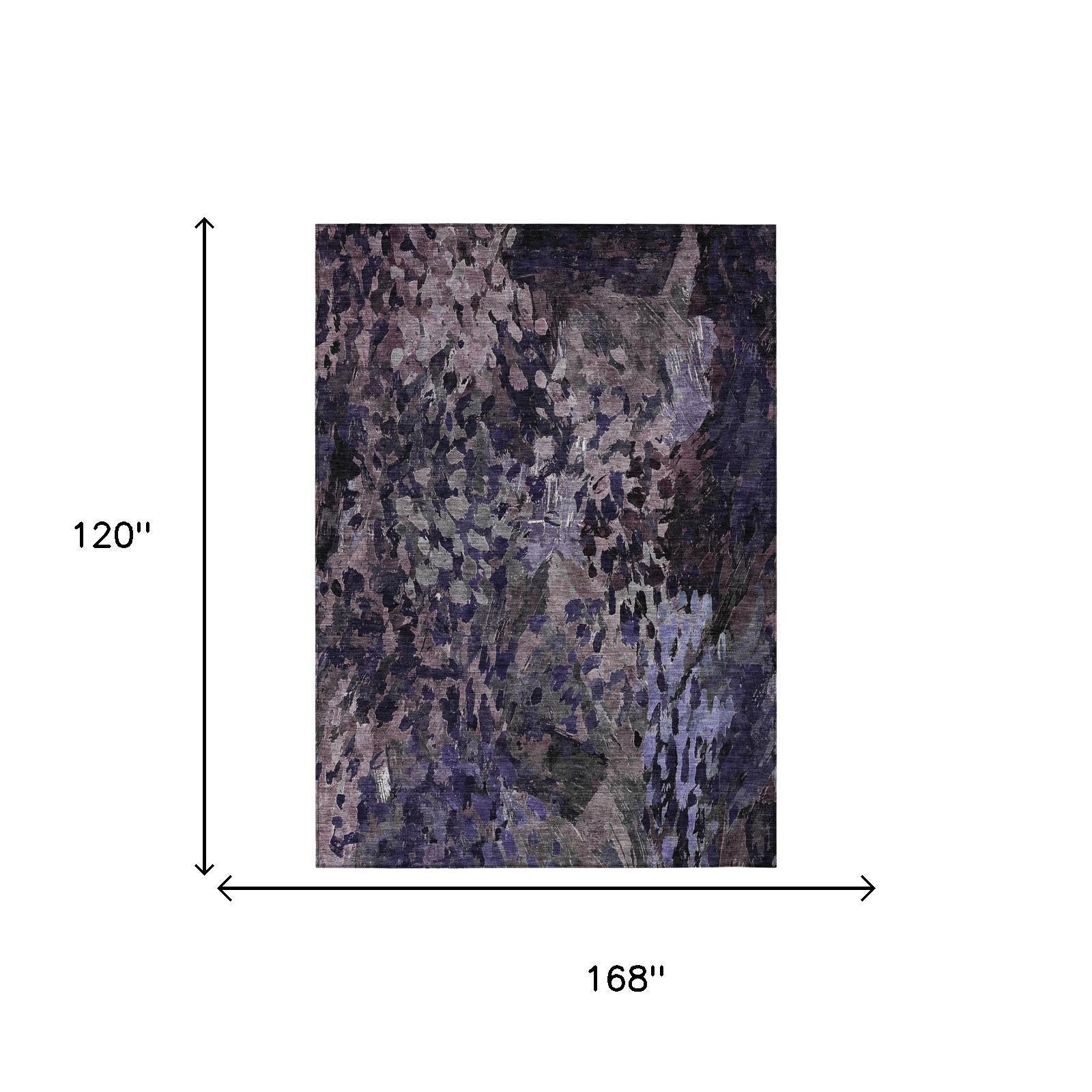 10' X 14' Eggplant And Purple Abstract Washable Indoor Outdoor Area Rug Homeroots Outdoor
