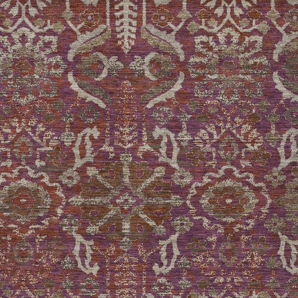 10' X 14' Eggplant And Purple Damask Washable Indoor Outdoor Area Rug Homeroots Outdoor
