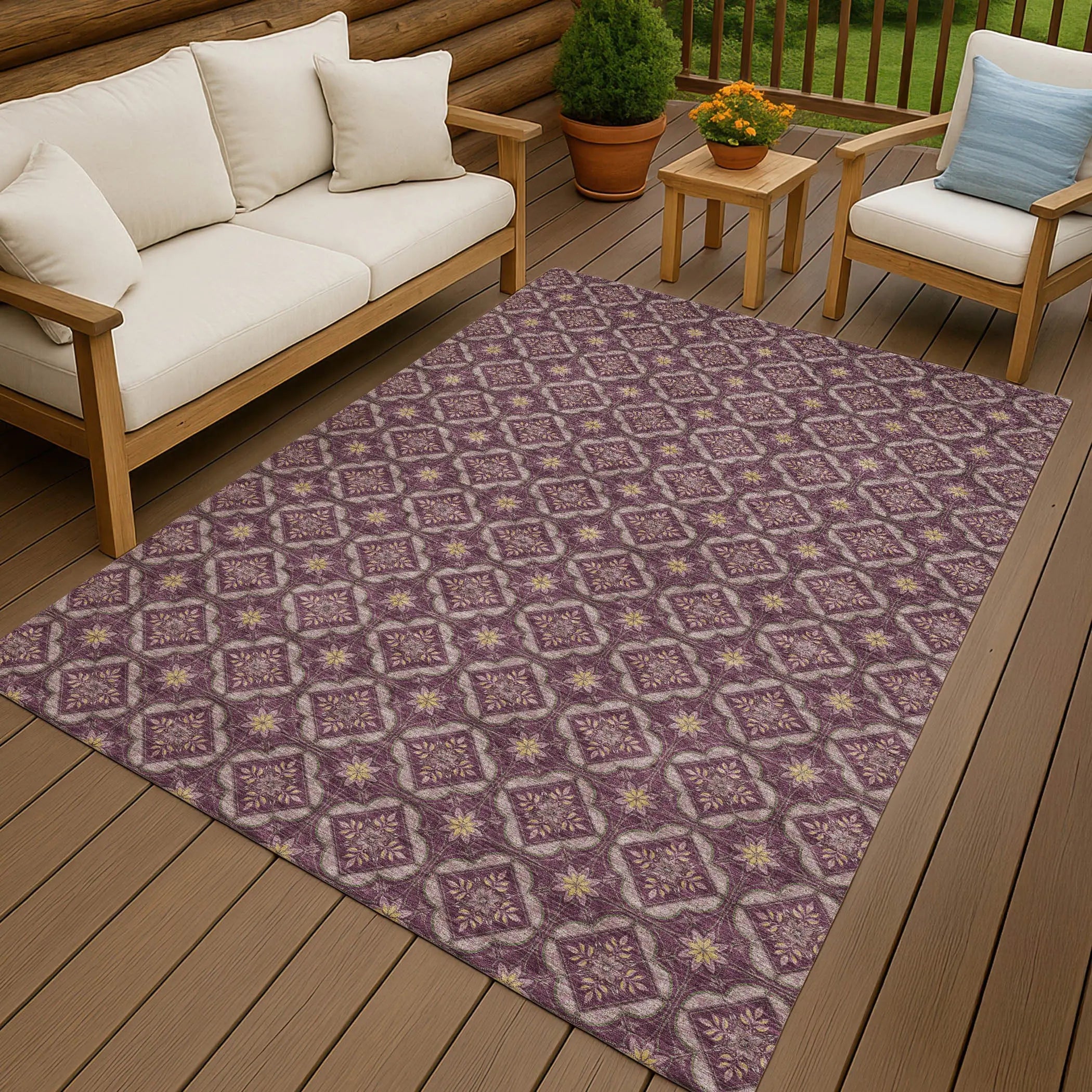 10' X 14' Eggplant And Purple Geometric Washable Indoor Outdoor Area Rug Homeroots Outdoor