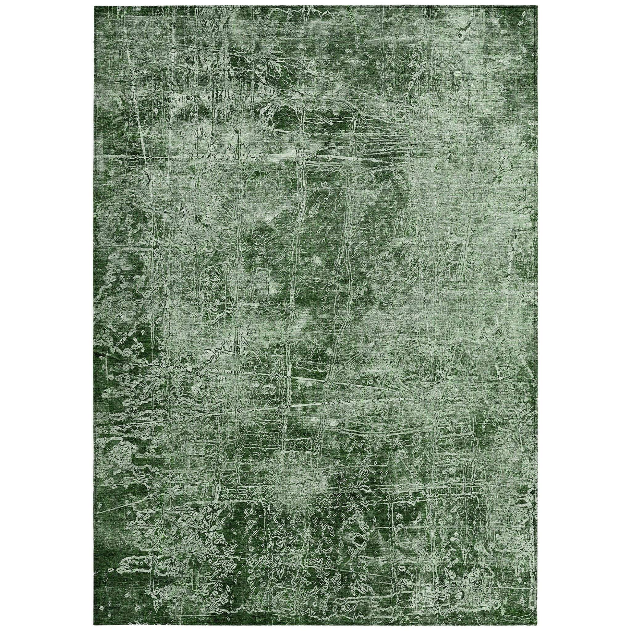 10' X 14' Emerald Abstract Washable Non Skid Indoor Outdoor Area Rug - GreatEagleInc