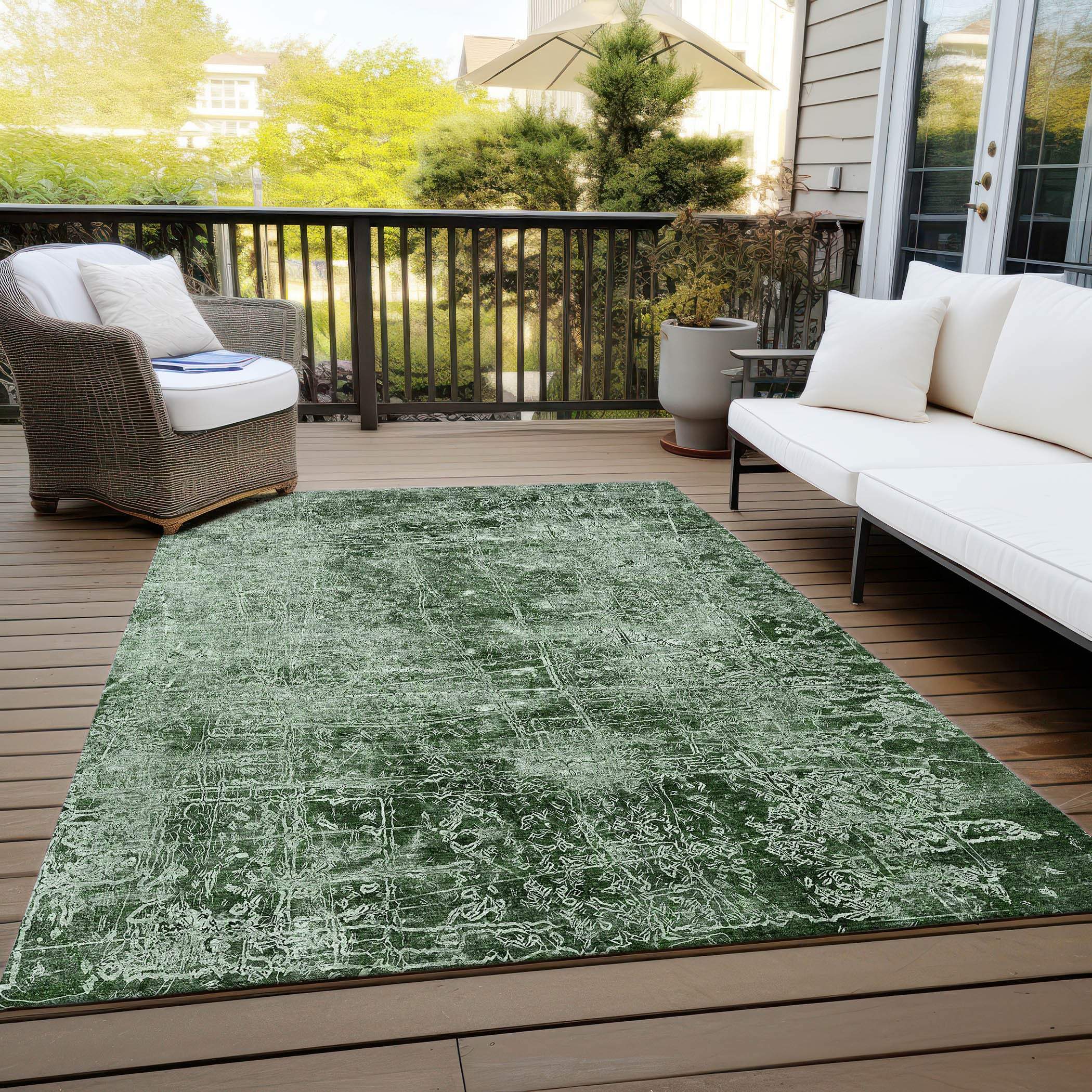 10' X 14' Emerald Abstract Washable Non Skid Indoor Outdoor Area Rug - GreatEagleInc