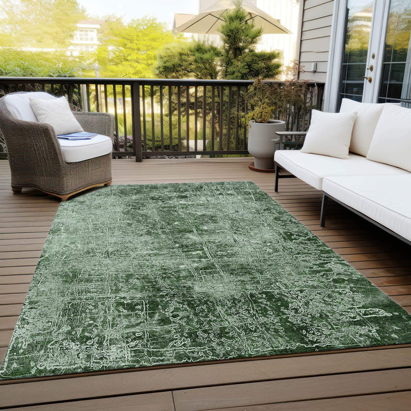 10' X 14' Emerald Abstract Washable Non Skid Indoor Outdoor Area Rug - GreatEagleInc