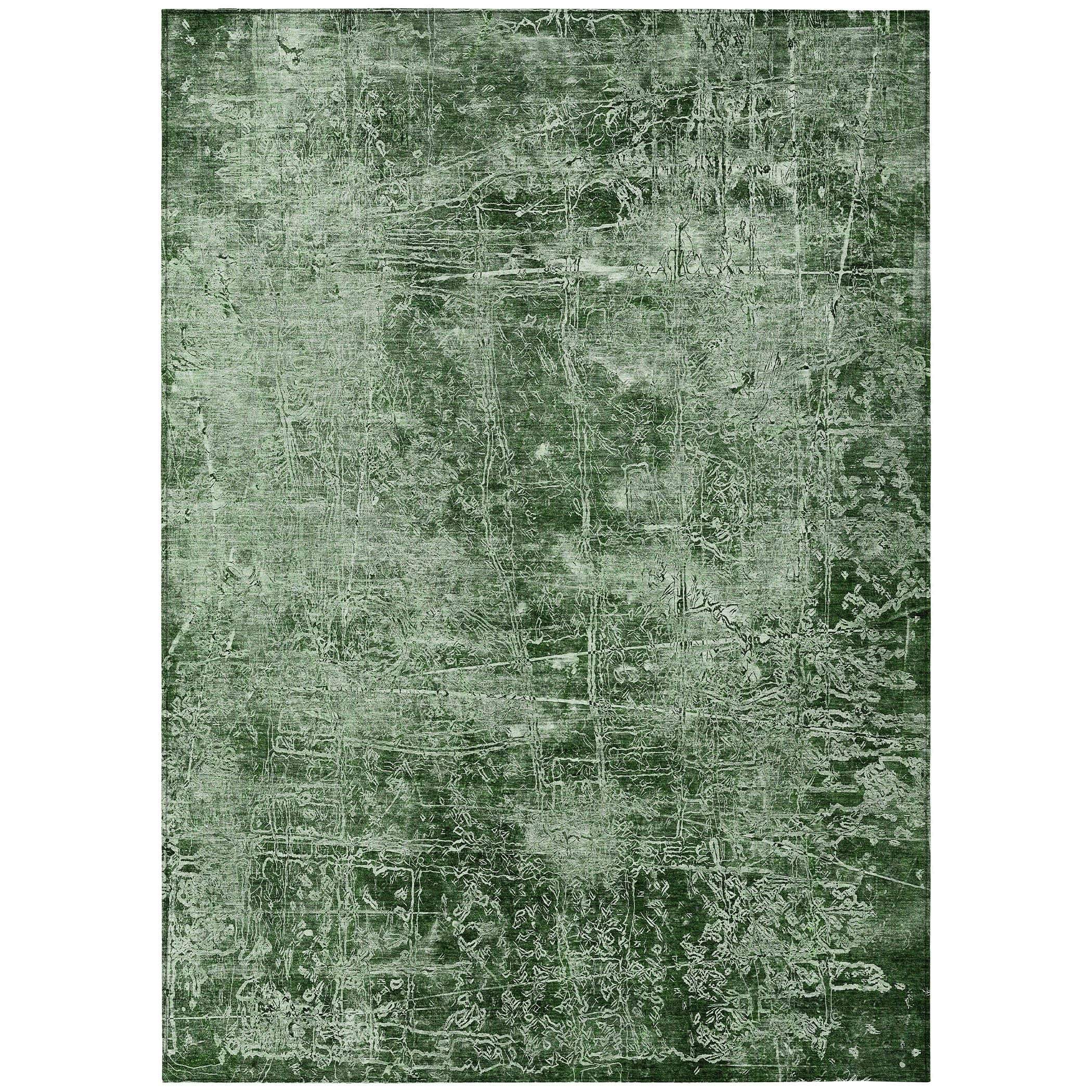 10' X 14' Emerald Abstract Washable Non Skid Indoor Outdoor Area Rug - GreatEagleInc