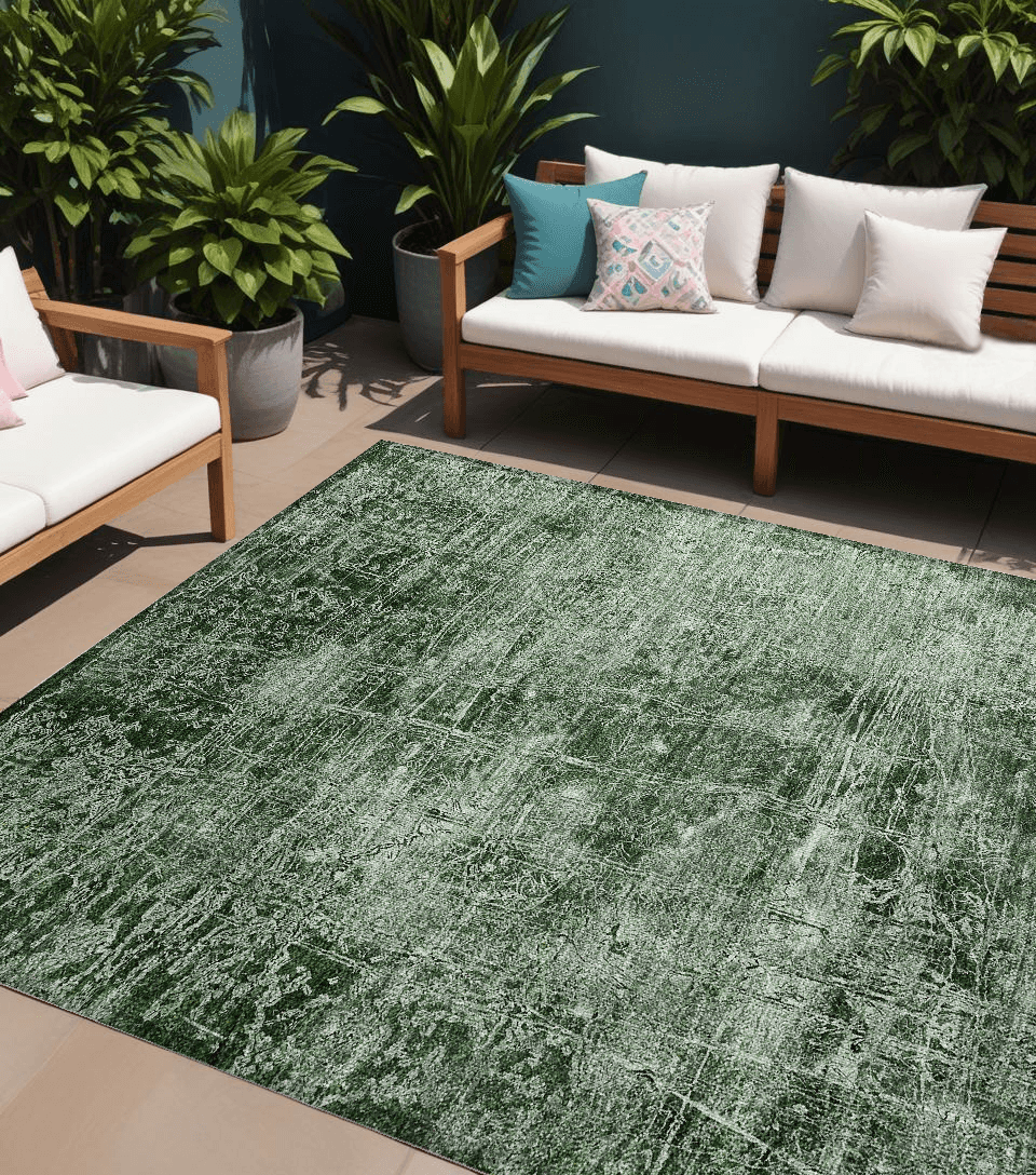 10' X 14' Emerald Abstract Washable Non Skid Indoor Outdoor Area Rug - GreatEagleInc
