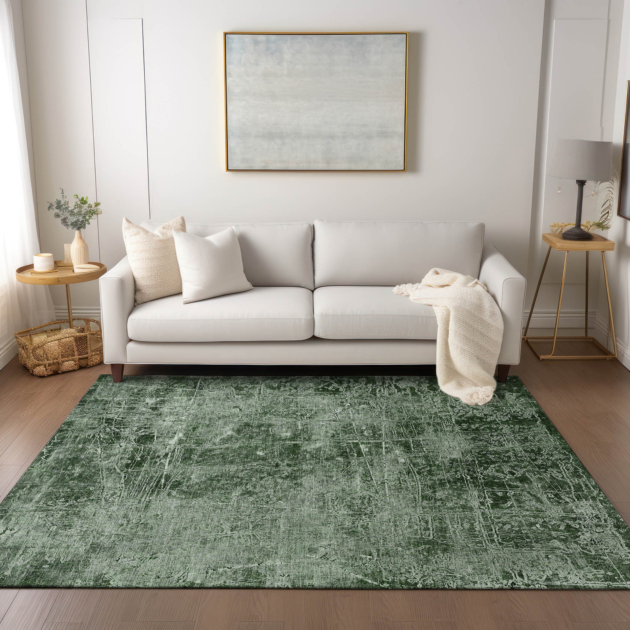 10' X 14' Emerald Abstract Washable Non Skid Indoor Outdoor Area Rug - GreatEagleInc