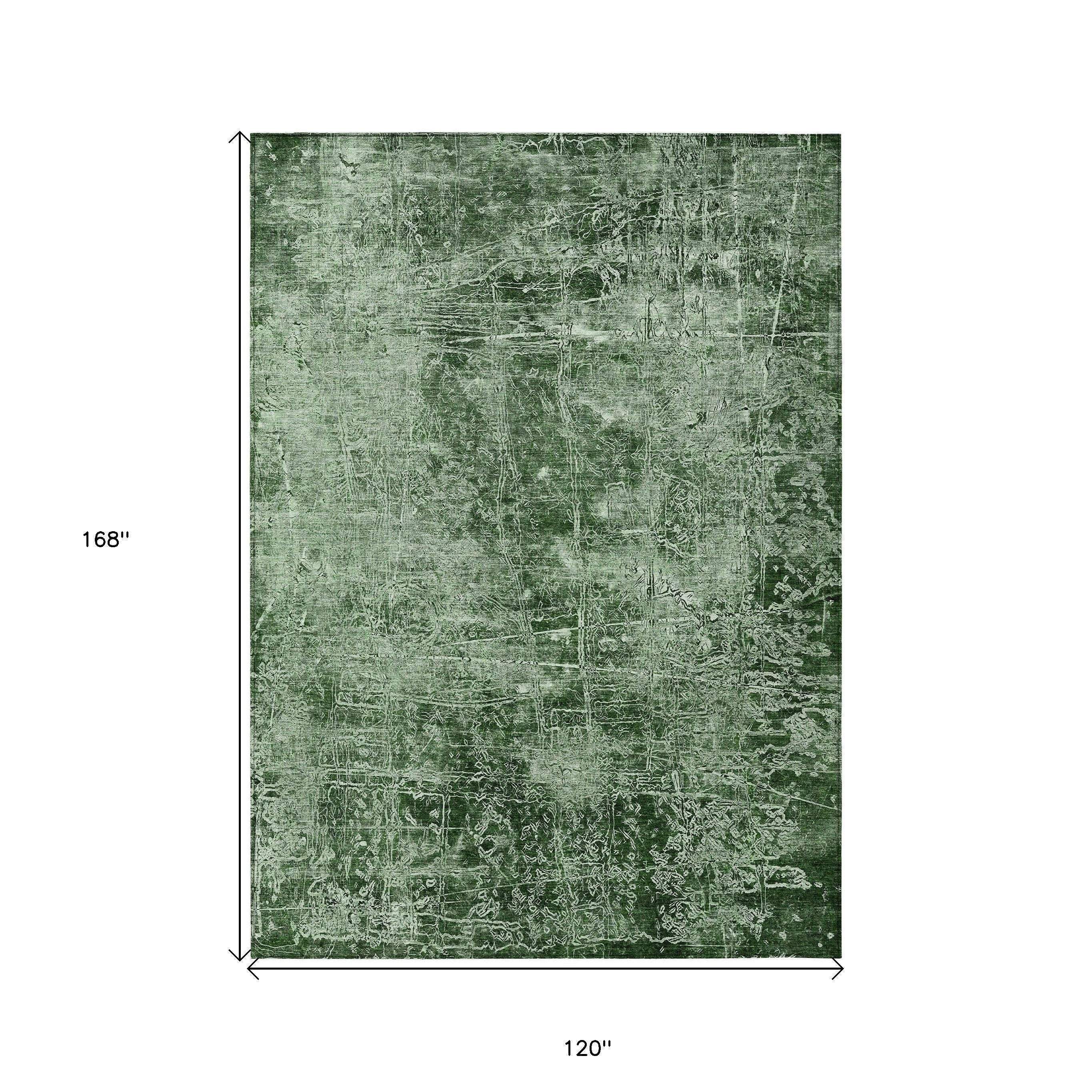 10' X 14' Emerald Abstract Washable Non Skid Indoor Outdoor Area Rug - GreatEagleInc
