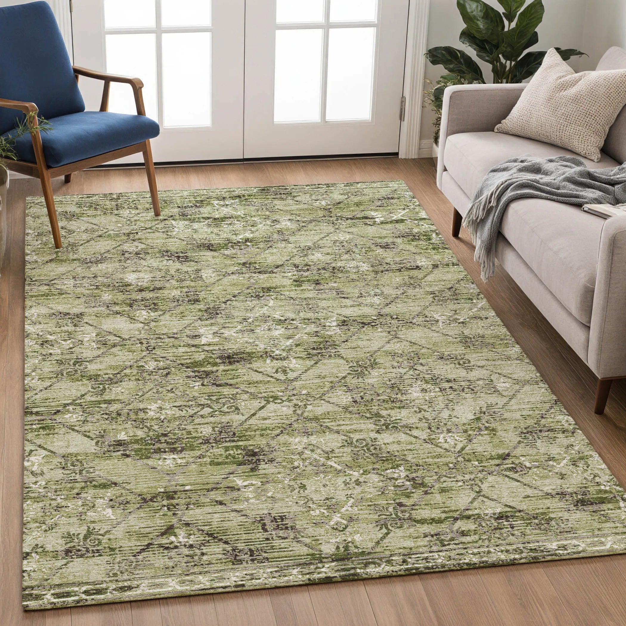 10' X 14' Fern Green And Brown Geometric Washable Indoor Outdoor Area Rug Homeroots Outdoor