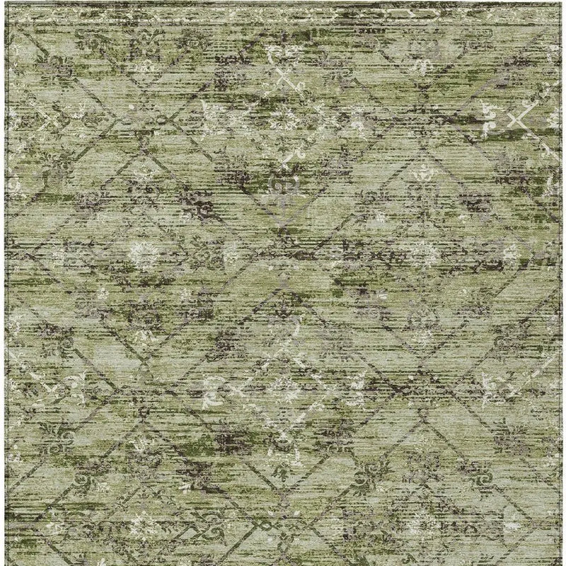 10' X 14' Fern Green And Brown Geometric Washable Indoor Outdoor Area Rug Homeroots Outdoor