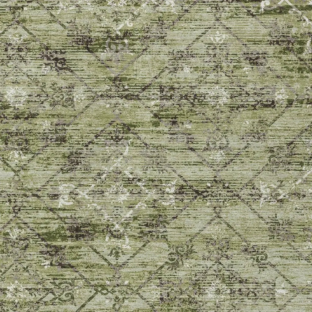 10' X 14' Fern Green And Brown Geometric Washable Indoor Outdoor Area Rug Homeroots Outdoor