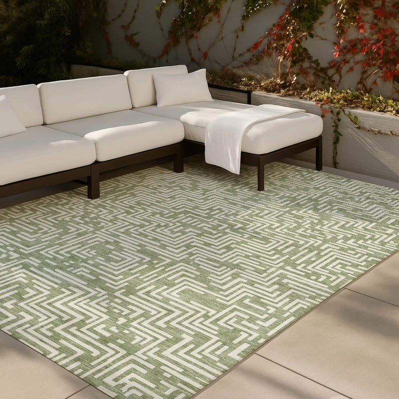 10' X 14' Fern Green And Copper Geometric Washable Indoor Outdoor Area Rug Homeroots Outdoor