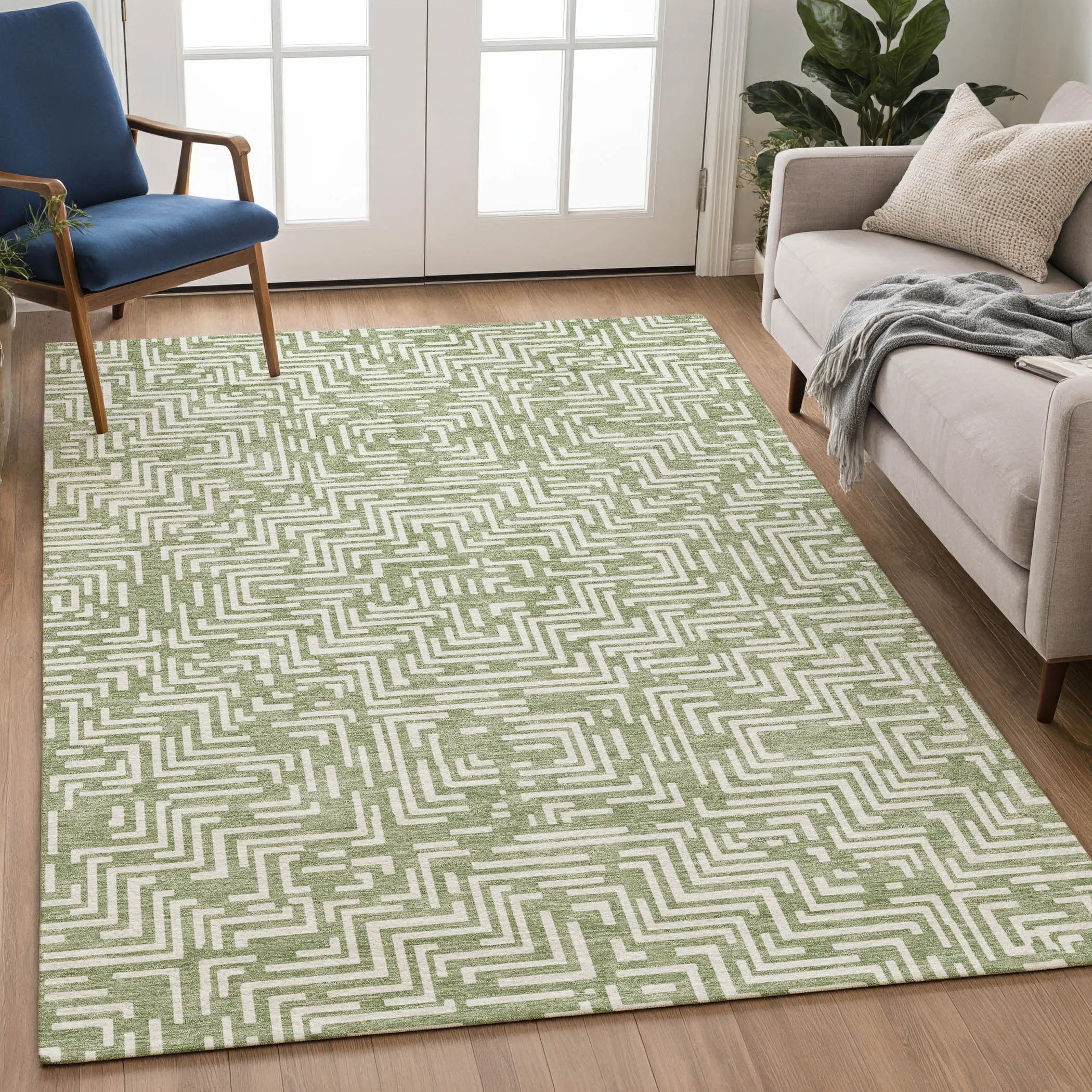 10' X 14' Fern Green And Copper Geometric Washable Indoor Outdoor Area Rug Homeroots Outdoor