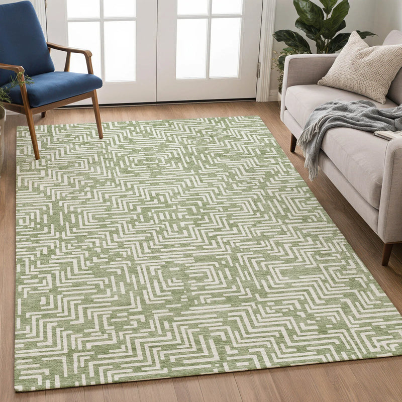 10' X 14' Fern Green And Copper Geometric Washable Indoor Outdoor Area Rug Homeroots Outdoor