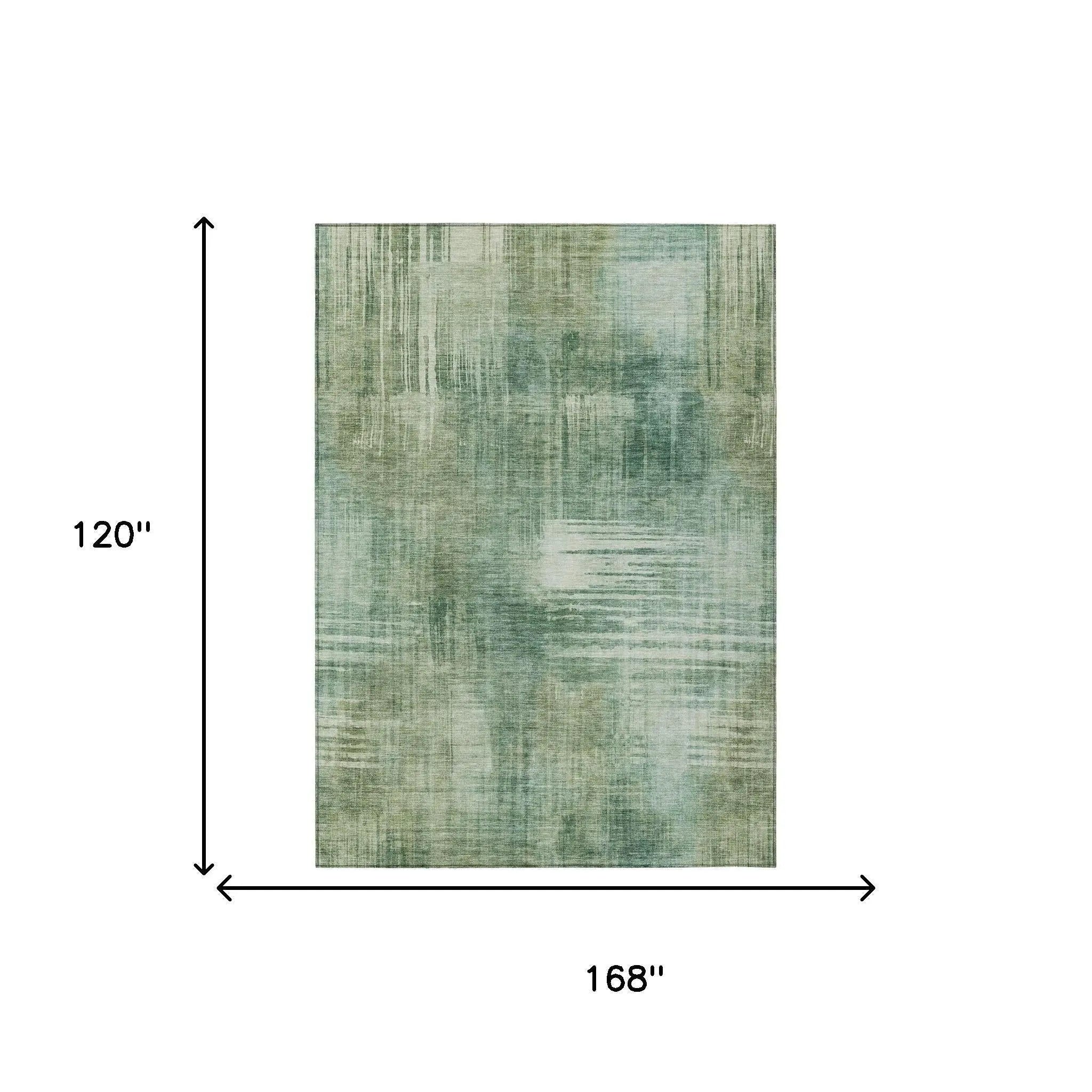 10' X 14' Fern Green And Green Abstract Washable Indoor Outdoor Area Rug Homeroots Outdoor