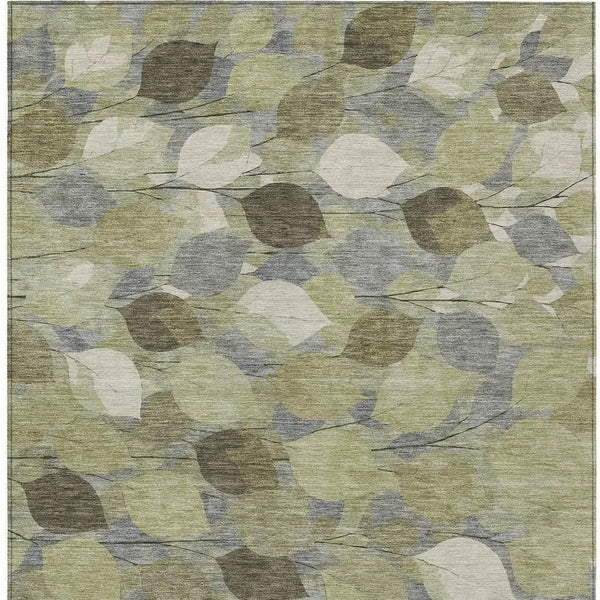 10' X 14' Fern Green And Green Floral Washable Indoor Outdoor Area Rug Homeroots Outdoor