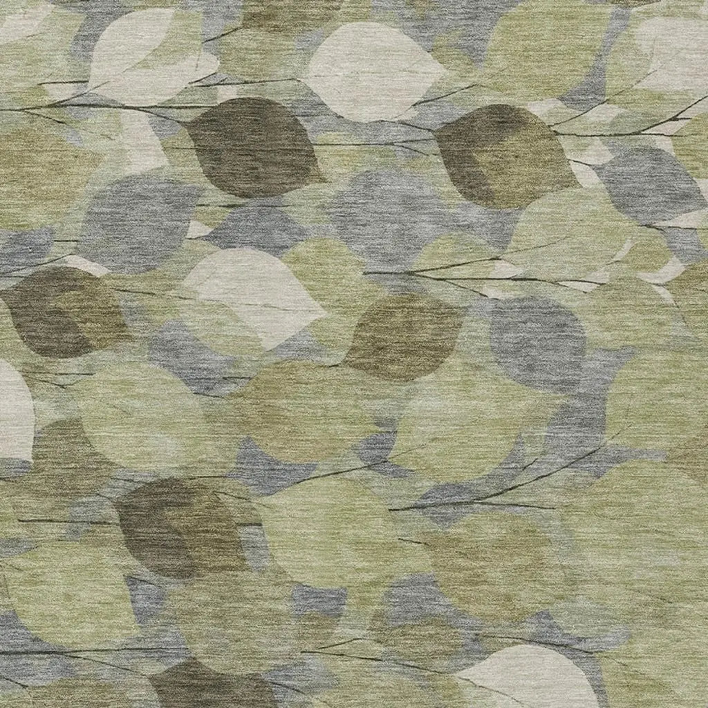 10' X 14' Fern Green And Green Floral Washable Indoor Outdoor Area Rug Homeroots Outdoor